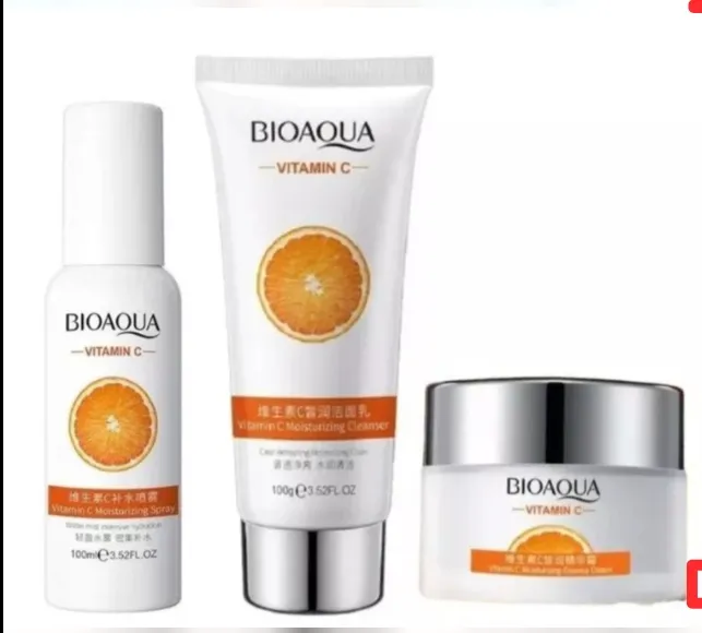 Bioaqua Kit antioxidante vitamina C 3 productos (Spray, jabón facial, crema aclarante)