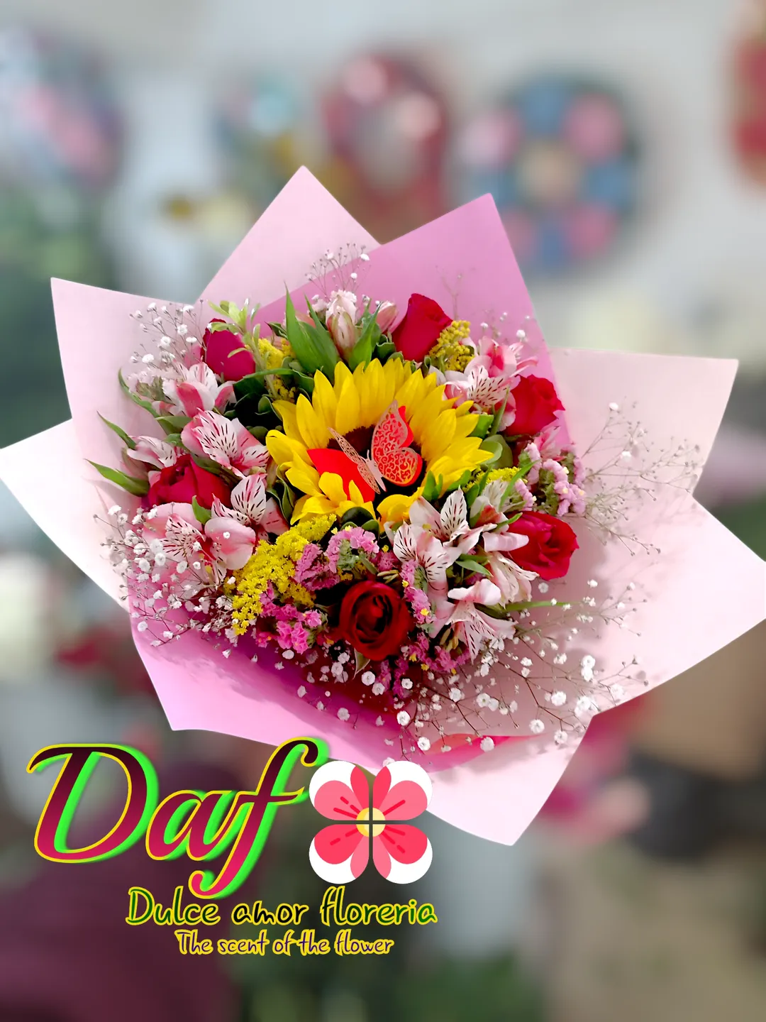 BOUQUET 💐 DELUXE 6 ROSAS 1 GIRASOL 🌻