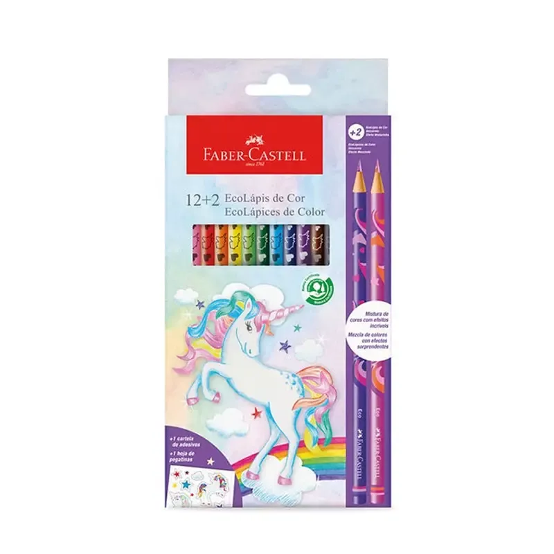Lápices Faber Castell con stickers (12 colores + 2 mixtos)