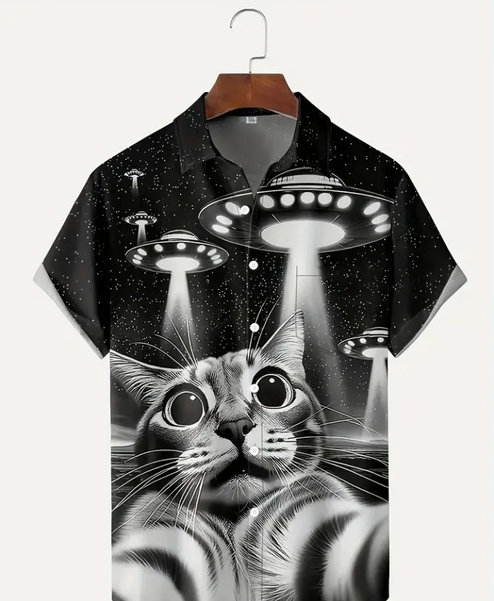 Camisa gatito asustado por invasión de aliens