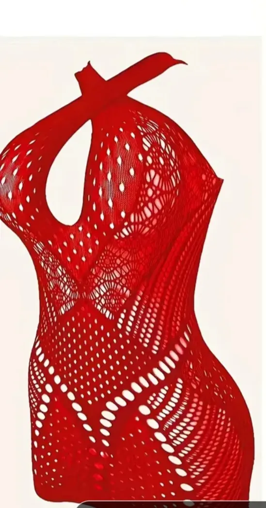 Pasión de Encaje – Mini Vestido Rojo Transparente