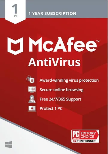 McAfee AntiVirus (2025) 1 dispositivo 1 año Clave McAfee GLOBAL 